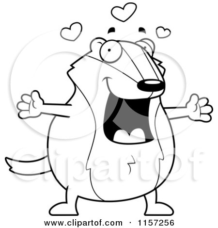 Cartoon Clipart Of A Black And White Pudgy Badger with Open Arms - Vector Outlined Coloring Page by Cory Thoman