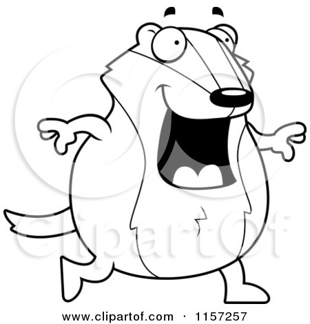 Cartoon Clipart Of A Black And White Pudgy Badger Walking - Vector Outlined Coloring Page by Cory Thoman