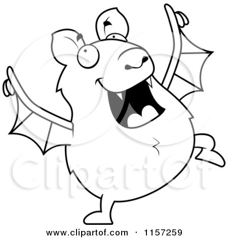 Cartoon Clipart Of A Black And White Chubby Bat Dancing - Vector Outlined Coloring Page by Cory Thoman