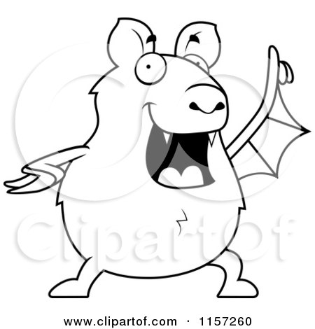 Cartoon Clipart Of A Black And White Chubby Bat with an Idea - Vector Outlined Coloring Page by Cory Thoman