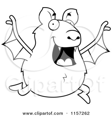 Cartoon Clipart Of A Black And White Chubby Bat Running - Vector Outlined Coloring Page by Cory Thoman