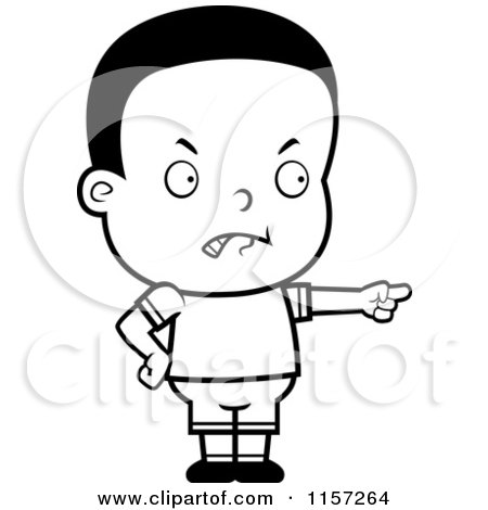 Cartoon Clipart Of A Black And White Cute Little Black Boy Pointing the Blame - Vector Outlined Coloring Page by Cory Thoman