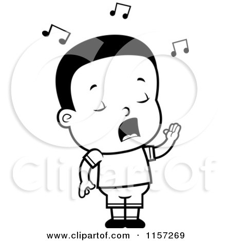 Cartoon Clipart Of A Black And White Singing Black Toddler Boy - Vector Outlined Coloring Page by Cory Thoman
