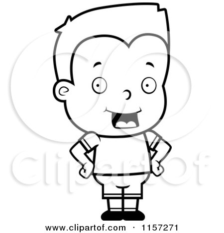 Cartoon Clipart Of A Black And White Toddler Boy - Vector Outlined Coloring Page by Cory Thoman