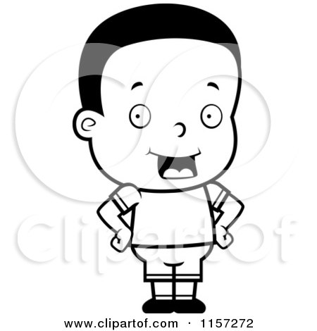 Cartoon Clipart Of A Black And White Little Black Toddler Boy with His Hands on His Hips - Vector Outlined Coloring Page by Cory Thoman