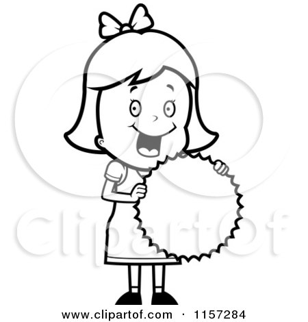 Cartoon Clipart Of A Black And White Happy Girl Proudly Holding Her Medal - Vector Outlined Coloring Page by Cory Thoman