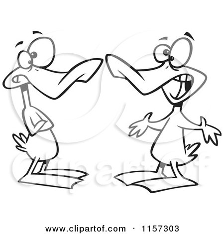 Cartoon of Ducks Quacking a Conversation - Vector Outlined Coloring Page by toonaday