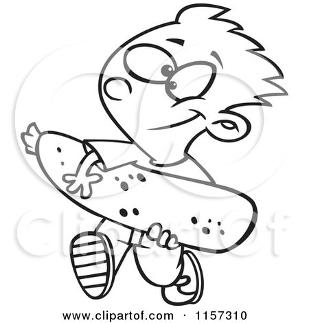 Cartoon Clipart Of A Black And White Boy Carrying a Giant Zucchini - Vector Outlined Coloring Page by toonaday