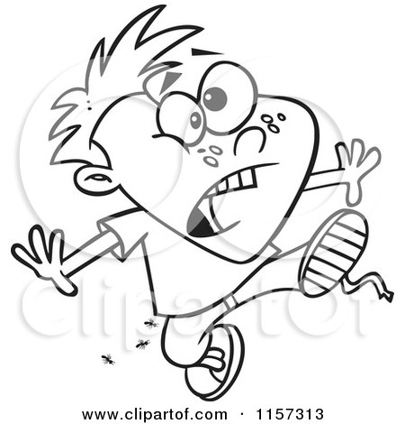 Cartoon Clipart Of A Black And White Boy with Ants in His Clothes - Vector Outlined Coloring Page by toonaday