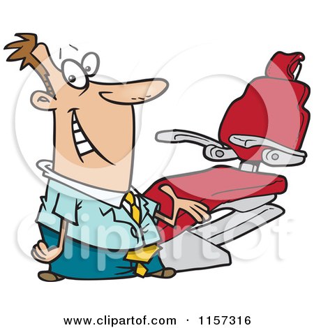 Cartoon of a Friendly Dentist Man Presenting His Chair - Royalty Free Vector Clipart by toonaday