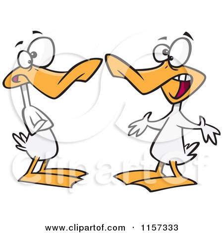 Cartoon of a White Ducks Quacking a Conversation - Royalty Free Vector Clipart by toonaday