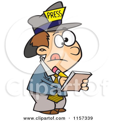 Cartoon of a Reporter Boy Taking Notes - Royalty Free Vector Clipart by toonaday
