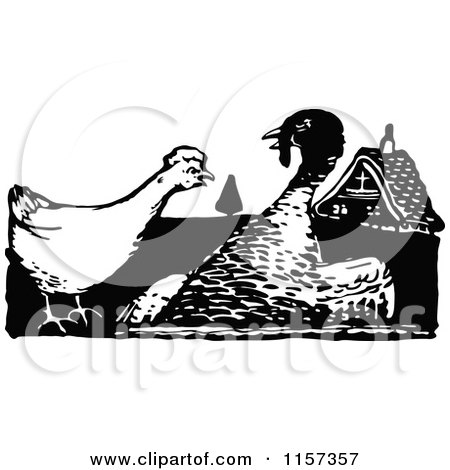 Clipart of a Retro Vintage Black and White Hen and Turkey Bird - Royalty Free Vector Illustration by Prawny Vintage