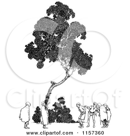 Clipart of a Retro Vintage Black and White People Under a Tree - Royalty Free Vector Illustration by Prawny Vintage