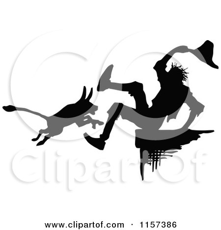 Clipart of a Silhouetted Dog and Man - Royalty Free Vector Illustration by Prawny Vintage