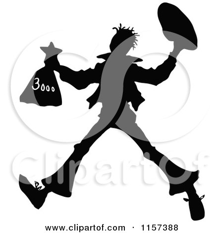 Clipart of a Silhouetted Man with a Money Bag - Royalty Free Vector Illustration by Prawny Vintage