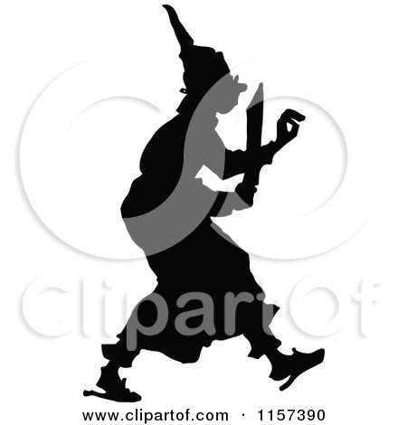 Clipart of a Silhouetted Frightened Man in His Pajamas - Royalty Free Vector Illustration by Prawny Vintage