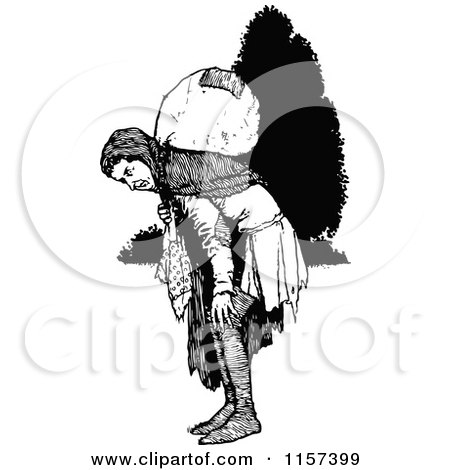Clipart of a Retro Vintage Black and White Traveling Vagrant Man - Royalty Free Vector Illustration by Prawny Vintage