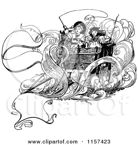 Clipart of a Retro Vintage Black and White Children on a Carriage - Royalty Free Vector Illustration by Prawny Vintage