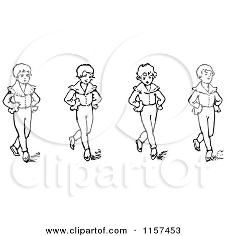 Clipart of Retro Vintage Black and White Boys Dancing - Royalty Free Vector Illustration by Prawny Vintage