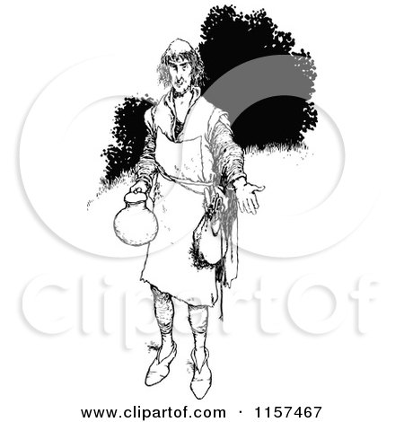 Clipart of a Retro Vintage Black and White Man Holding a Jug - Royalty Free Vector Illustration by Prawny Vintage