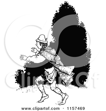 Clipart of a Retro Vintage Black and White Man Running - Royalty Free Vector Illustration by Prawny Vintage