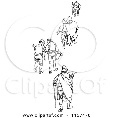 Clipart of Retro Vintage Black and White Men Walking - Royalty Free Vector Illustration by Prawny Vintage