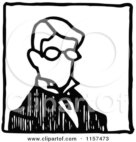 Clipart of a Retro Vintage Black and White Man with Glasses - Royalty Free Vector Illustration by Prawny Vintage