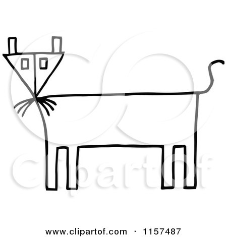 Clipart of a Black and White Stick Cat - Royalty Free Vector Illustration by Prawny Vintage