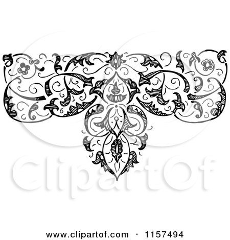 Clipart of a Retro Vintage Black and White Ornate Floral Design Element 5 - Royalty Free Vector Illustration by Prawny Vintage