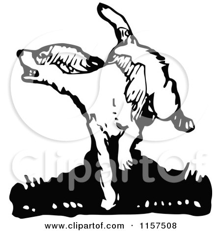 Clipart of a Retro Vintage Black and White Angry Dog Running - Royalty Free Vector Illustration by Prawny Vintage