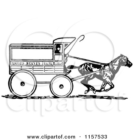 Clipart of a Retro Vintage Black and White United States Mail Cart - Royalty Free Vector Illustration by Prawny Vintage