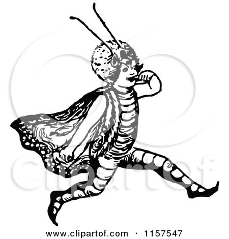 Clipart of a Retro Vintage Black and White Bug Kid Running - Royalty Free Vector Illustration by Prawny Vintage