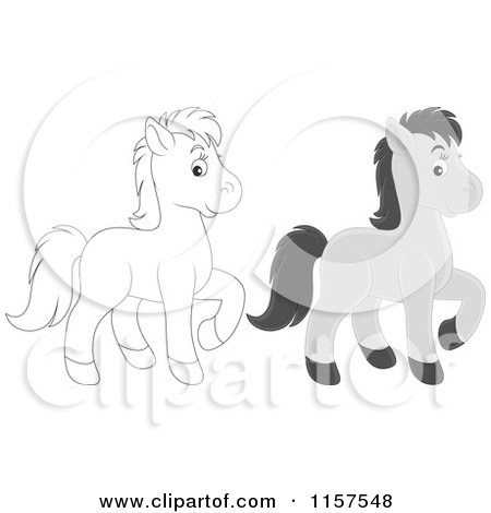 Cartoon of a Cute Gray and Outlined Horse - Royalty Free Vector Illustration by Alex Bannykh