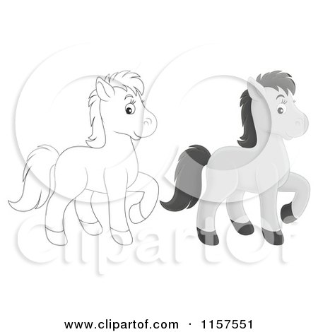 Cartoon of a Gray and Outlined Horse - Royalty Free Illustration by Alex Bannykh