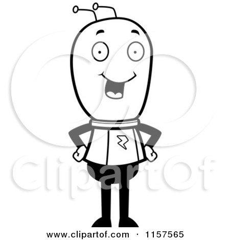 Cartoon Clipart Of A Black And White Alien Standing with His Hands on His Hips - Vector Outlined Coloring Page by Cory Thoman
