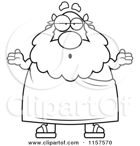 Cartoon Clipart Of A Black And White Careless Plump Greek Man Shrugging - Vector Outlined Coloring Page by Cory Thoman
