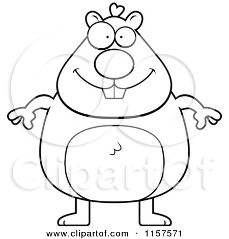 Cartoon Clipart Of A Black And White Chubby Hamster - Vector Outlined Coloring Page by Cory Thoman