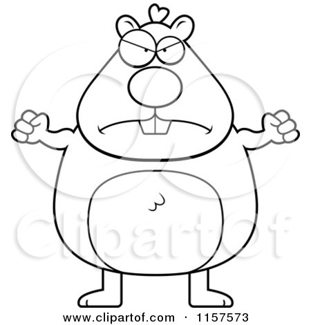 Cartoon Clipart Of A Black And White Mad Hamster - Vector Outlined Coloring Page by Cory Thoman