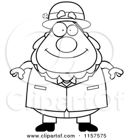 Cartoon Clipart Of A Black And White Plump Leprechaun Man Facing Front - Vector Outlined Coloring Page by Cory Thoman