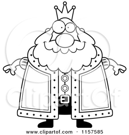 Cartoon Clipart Of A Black And White Plump King - Vector Outlined Coloring Page by Cory Thoman