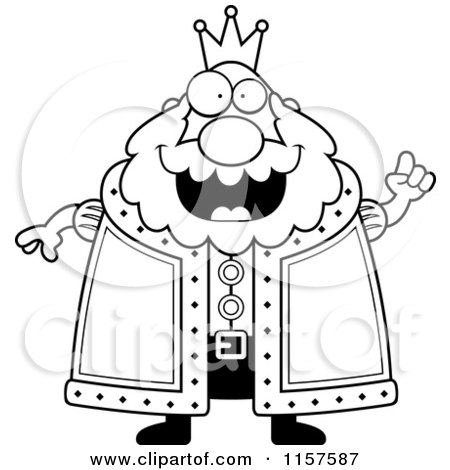 Cartoon Clipart Of A Black And White Plump King with an Idea - Vector Outlined Coloring Page by Cory Thoman