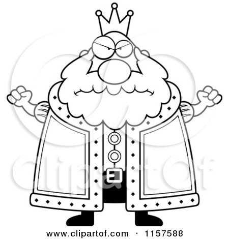 Cartoon Clipart Of A Black And White Mad Plump King - Vector Outlined Coloring Page by Cory Thoman