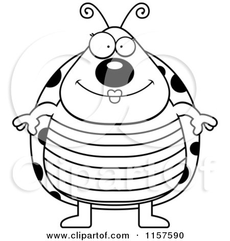 Cartoon Clipart Of A Black And White Chubby Ladybug - Vector Outlined Coloring Page by Cory Thoman