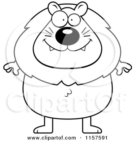 Cartoon Clipart Of A Black And White Plump Male Lion Facing Front - Vector Outlined Coloring Page by Cory Thoman
