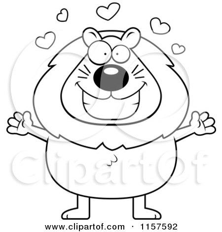 Cartoon Clipart Of A Black And White Loving Plump Lion with Open Arms - Vector Outlined Coloring Page by Cory Thoman