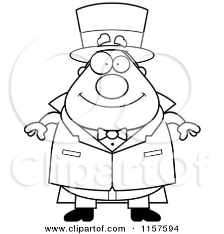 Cartoon Clipart Of A Black And White Plump Magician Standing and Facing Front - Vector Outlined Coloring Page by Cory Thoman