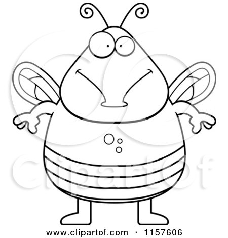 Cartoon Clipart Of A Black And White Chubby Fly - Vector Outlined Coloring Page by Cory Thoman