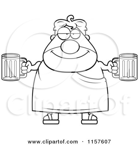 Cartoon Clipart Of A Black And White Plump Frat Man Holding Beers - Vector Outlined Coloring Page by Cory Thoman