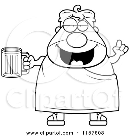 Cartoon Clipart Of A Black And White Chubby Man with Beer - Vector Outlined Coloring Page by Cory Thoman